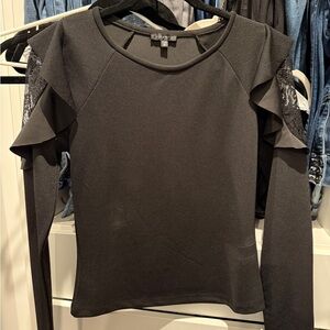 Dynamite Black Long Sleeve Ruffle Top